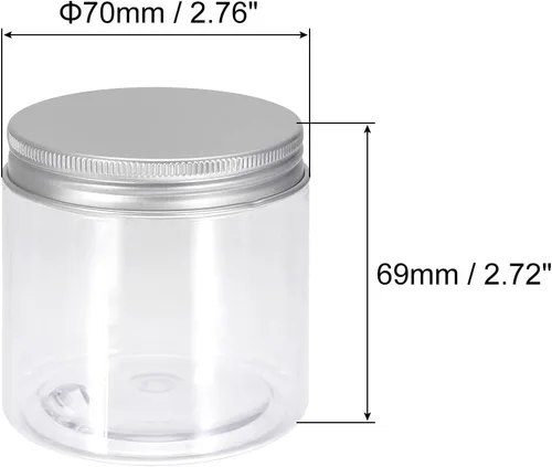 Vista 2 de uxcell Tarros de plástico transparente con tapa de aluminio en tono plateado, 10 recipientes redondos recargables de almacenamiento de alimentos