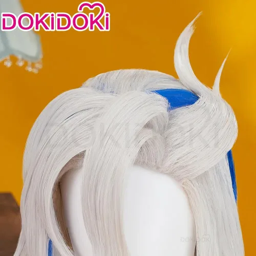 Vista 4 de KIRA KIRA Neuvillette - Peluca de cosplay Genshin Impact Fontaine, peluca larga de cabello gris azul, peluca de fiesta de Halloween para hombres