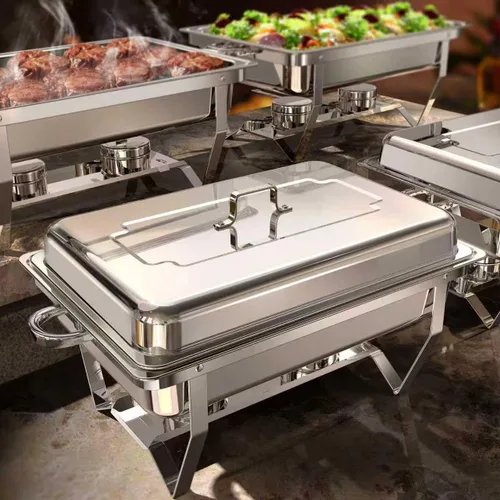 Vista 8 de Platos de Roce para Buffet 2 Pack, 9QT [Colores Oro Elegante y Plata] Juego de Platos de Roce de Acero Inoxidable para Buffet