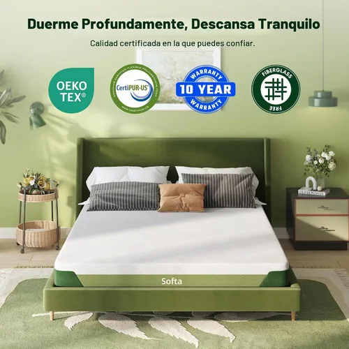 Vista 5 de Softa - Colchón de espuma viscoelástica de gel refrigerante doble, 6