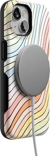 Vista 6 de Casely Funda para iPhone 14 Ride The Wave Líneas de arcoíris pastel Compatible con MagSafe Diseño protector audaz