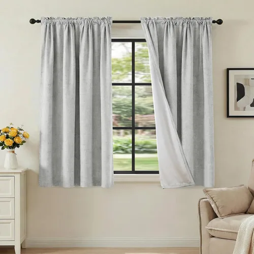 Vista 100 de H.VERSAILTEX Cortinas 100% opacas con aspecto de lino para dormitorio, bloqueo de luz completa, bolsillo para barra, cortinas de ventana gruesas