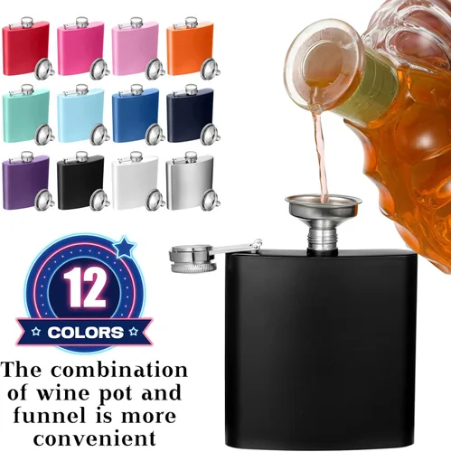 Vista 4 de Juego de 12 petacas de acero inoxidable para licor, a prueba de fugas, con 12 embudos para alcohol, mujeres y hombres, dama de honor, padrinos