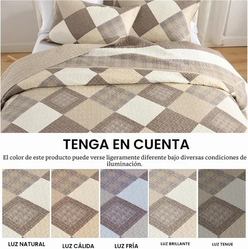 Vista 6 de Juego de ropa de cama de tamaño Queen grande, colcha de 120" x 102", 100% algodón, colcha acolchada ligera, juego de cubrecama de estilo rústico, 3