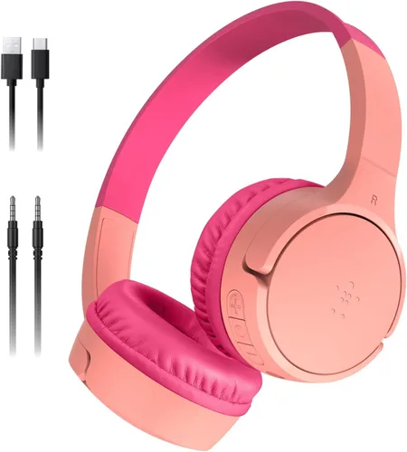 Vista 23 de Belkin SoundForm Mini - Auriculares inalámbricos Bluetooth para niños, batería de 30 horas, límite de volumen seguro de 85 dB, micrófono integrado