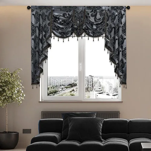 Vista 33 de NAPEARL Cenefa de cascada beige para sala de estar, cortinas de cocina jacquard cenefas y festones, cortinas con festones para ventanas