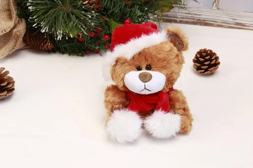 Vista 5 de Plushland Adorable oso de peluche suave y peludo, animal de peluche, juguetes de vacaciones, recuerdos de fiesta de Navidad para niños