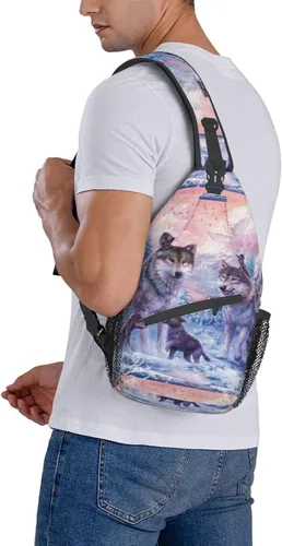 Vista 9 de PSVOD Bolsos cruzados de la familia de los lobos, Bolsos de hombro de los hombres, Mochilas de hombro en el pecho, Bolsos de cintura, Bolsos