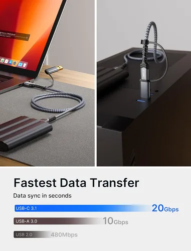 Vista 4 de JSAUX Cable de disco duro de 1.6 pies, cable micro B a USB C/A de 20 Gbps, cable de disco duro externo trenzado de nailon compatible con Seagate WD