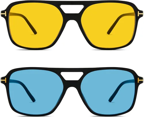 Vista 4 de Schmonti Gafas de sol estilo aviador retro de los años 70 para mujeres y hombres, gafas de sol clásicas con marco cuadrado, protección UV400