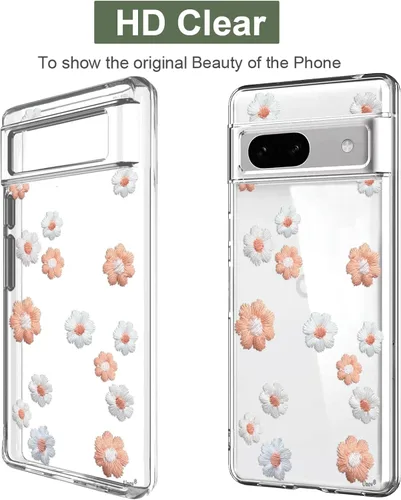 Vista 6 de Unov Funda para Pixel 7a, transparente con diseño, ajuste delgado, buen agarre, funda de teléfono en relieve, cubierta protectora a prueba