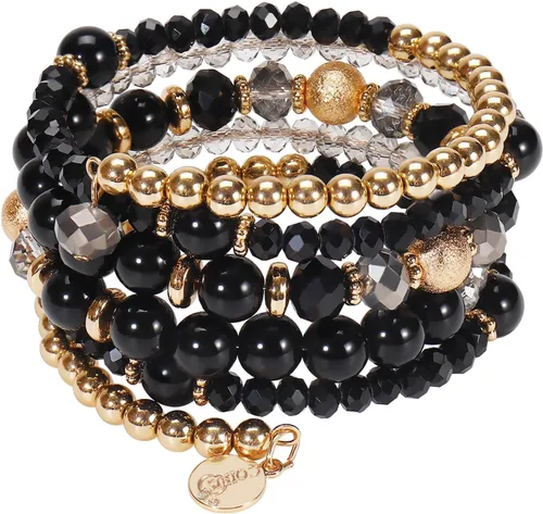 Vista 8 de Coiris Pulsera de cuentas amarillas de múltiples capas, pulsera ajustable para mujer BR1202