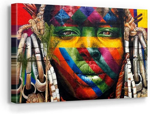 Vista 4 de Blaze Canvas Eduardo Kobra - Lienzo decorativo para pared con graffiti africano (3 piezas, grande)