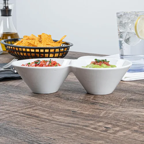 Vista 7 de Restaurantware - Cuencos de inmersión doble de 9.1 x 4.9 x 2.3 pulgadas, 1 servidor de condimentos para microondas - 2 compartimentos, bandeja