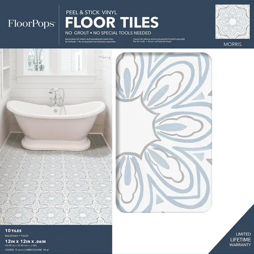 Vista 2 de FloorPops Azulejos de Suelo Azul Morris Peel & Stick, FP3827