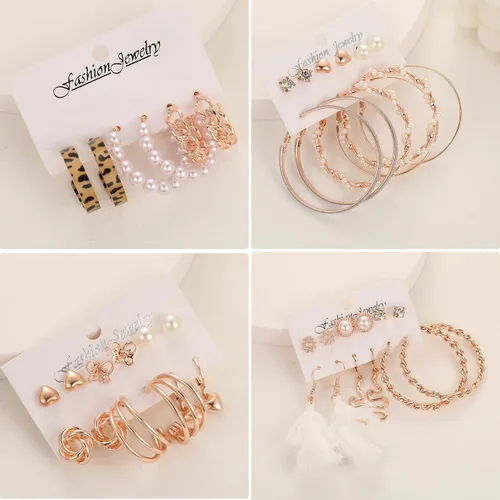 Vista 2 de Juego de 45 pares de aretes de aro dorados para niñas y mujeres, juego de aretes gruesos trenzados pequeños y grandes, aretes para mujer, paquete