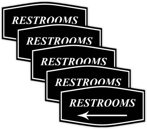 Vista 18 de Fancy Restrooms - Letrero de flecha izquierda (negro), pequeño, 1 paquete