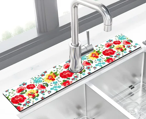 Vista 23 de Tapete protector contra salpicaduras para grifo de fregadero de cocina - 2 piezas, tapete súper absorbente de secado rápido, accesorios