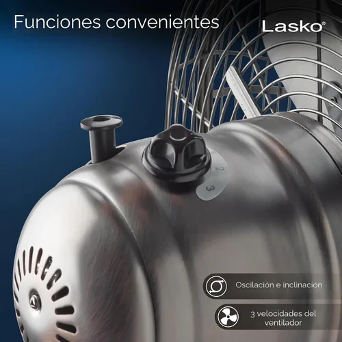Vista 5 de Lasko Ventilador de mesa oscilante, portátil, 3 velocidades silenciosas, para dormitorio, cocina y oficina, 17 pulgadas, bronce, R12210
