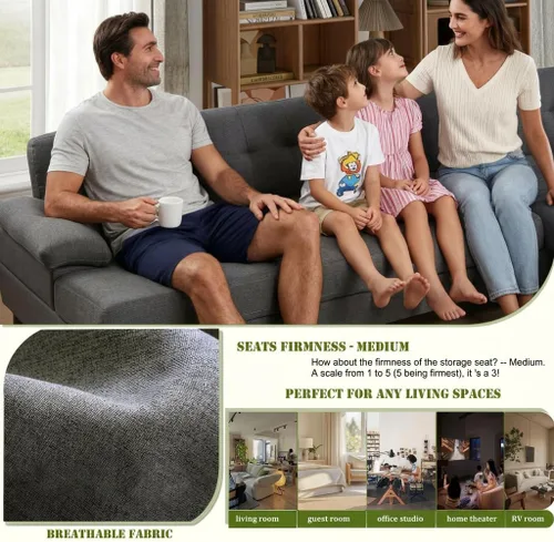 Vista 4 de asunflower Sofá cama modular con diván doble de almacenamiento de 120 pulgadas, sofá cama extraíble de gran tamaño para sala de estar, apartamento
