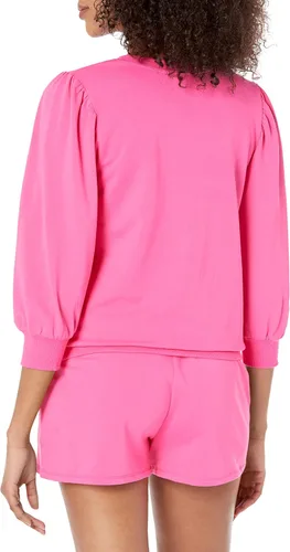 Vista 2 de The Drop Leona - Sudadera de rizo francés de manga corta abombada con cuello redondo para mujer