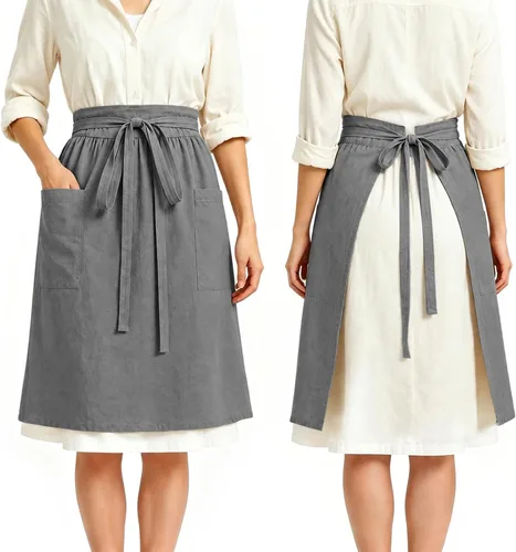 Vista 12 de Linen Pioneer - Delantal de cintura para mujer con bolsillos Beige