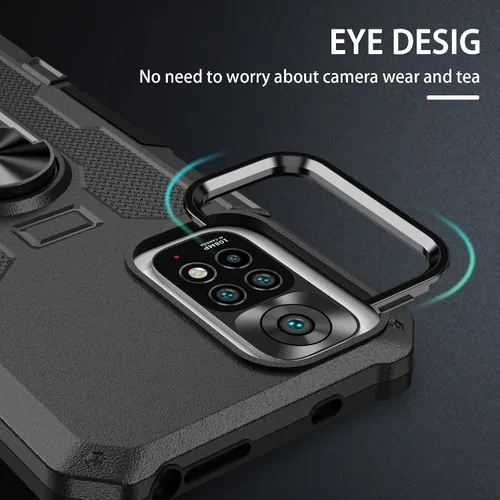 Vista 7 de Compatible con Xiaomi Redmi Note 11S/11 4G Funda para teléfono y protector de pantalla de vidrio templado, soporte de anillo, soporte magnético
