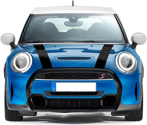 Vista 2 de Pegatinas para capó de estilo de coche, diseño de rayas, para MINI Cooper F55 F56 Decoración (negro brillante)