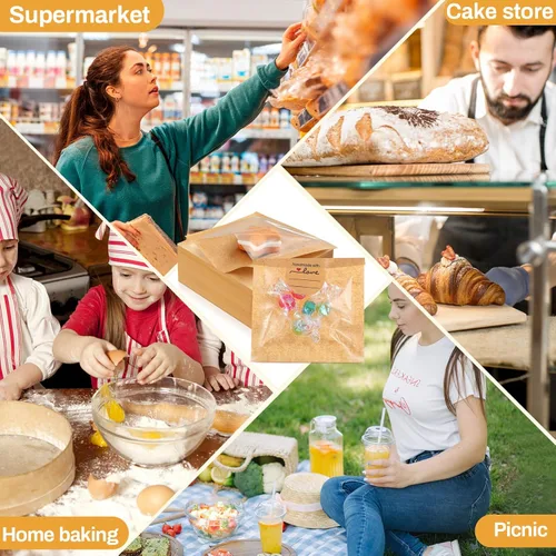 Vista 6 de Outus 100 bolsas de empaque para galletas con sello, bolsas de panadería de 3 x 3 pulgadas con ventana, papel resistente a la grasa termosellable