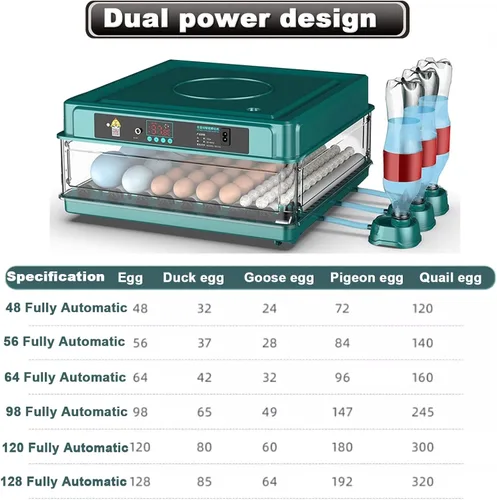 Vista 8 de 98/120/128 Egg Incubator with Automatic Turning, Temperature & Humidity Control - Digital Hatcher for Home & Lab Brooding (98)