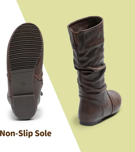 Vista 5 de DREAM PAIRS - Botas de invierno para montar en bicicleta para niñas, altura hasta la rodilla, piel sintética (niñas pequeñas, medianas y grandes)