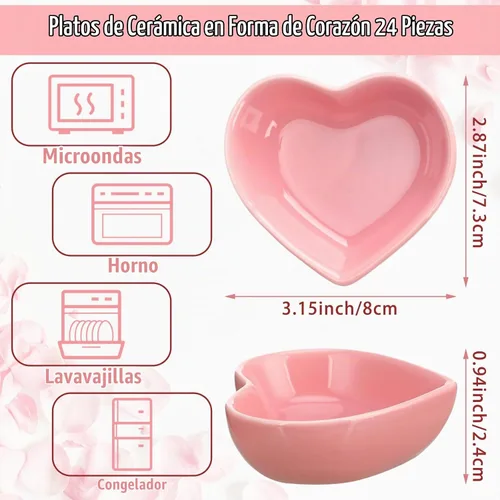 Vista 2 de Dandat - 24 platos de cerámica con forma de corazón, mini cuencos para Rosa