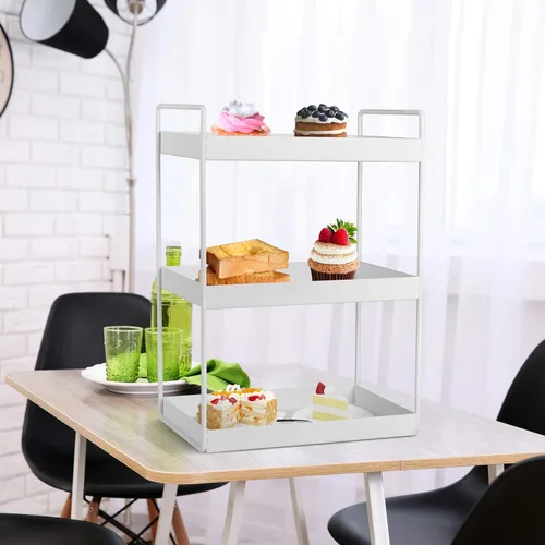 Vista 4 de Organizador de encimera de baño, bandeja de tocador para cosméticos y maquillaje, estante de especias de cocina, estante de pie, 3 niveles