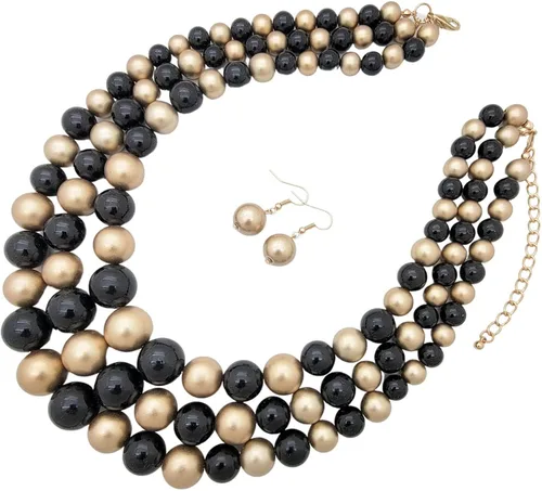 Vista 3 de Conjunto de collar y aretes de imitación de tres hilos para mujer