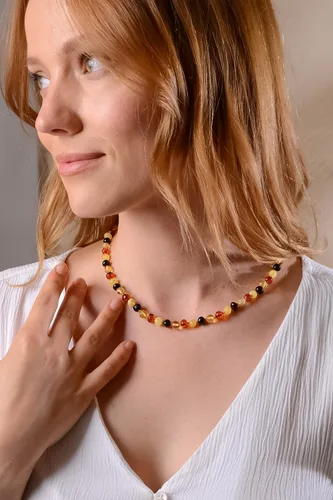 Vista 32 de Collar de ámbar para mujer con cierre de plata chapada en oro de 18 quilates, 19 pulgadas con extensor de 2 pulgadas, hecho a mano con cuentas
