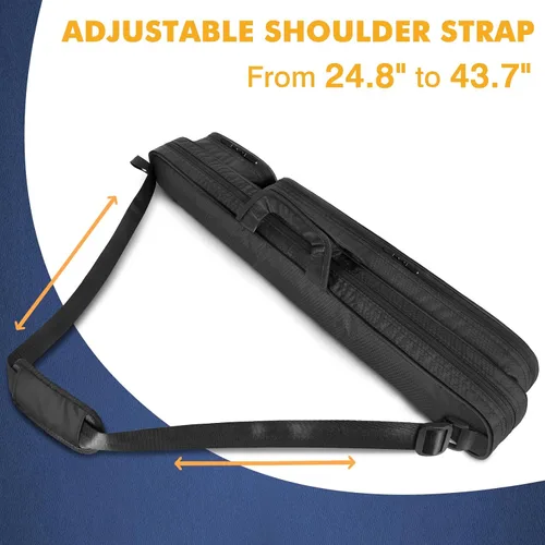 Vista 6 de Estuche para taco de billar, estuche para palos de billar 2x2 con capacidad para 2 palos con 2 bolsillos con cremallera para accesorios, bolsa