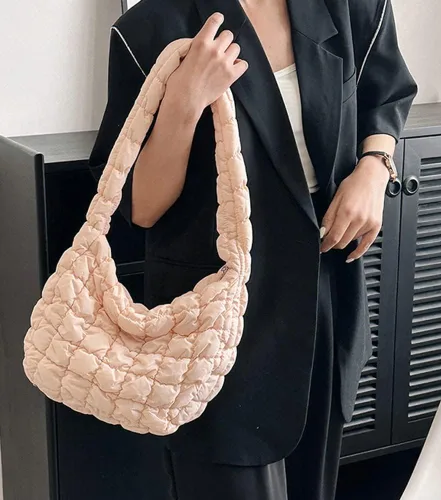 Vista 6 de Bolso de hombro para mujer, bolso elegante, bolso de hombro, bolsa de mano acolchada, lindo bolso cruzado bolsa de burbujas, Púrpura, Elegante