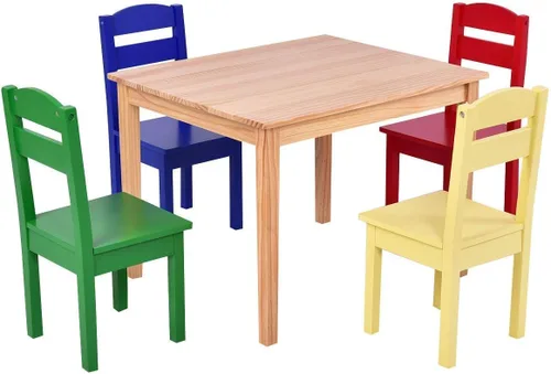 Vista 11 de Costzon Juego de Mesa y Sillas para Niños, Mesa de Actividades de Madera de 5 Piezas y Sillas para Artes, Manualidades, Tareas, Hora de Merienda