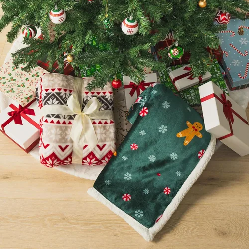 Vista 6 de PAVILIA Premium Manta de vellón sherpa de Navidad regalo de decoración navideña, afelpada, cálida y acogedora, de microfibra y reversible, para Pan
