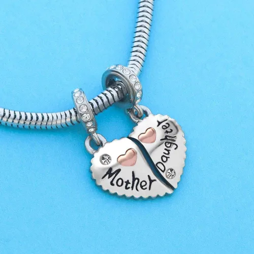 Vista 5 de KunBead Juego de dijes colgantes para madre e hijo para pulseras de amor corazón mamá cuentas para collar Metal Cobre