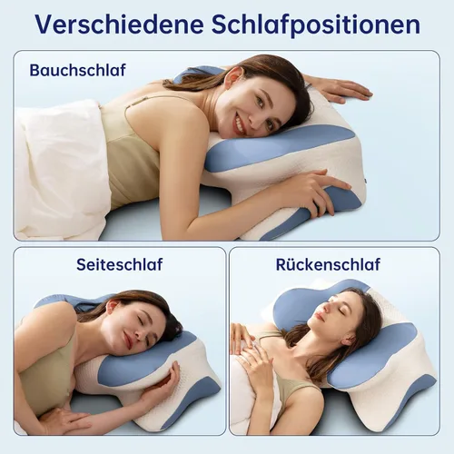Vista 5 de Almohada cervical para el cuello, almohada ergonómica de espuma viscoelástica, diseño ortopédico para personas que duermen de lado, espalda y boca