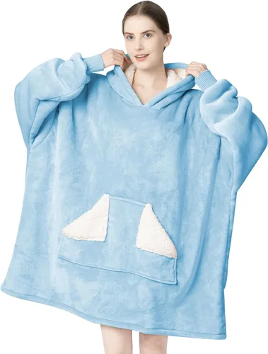 Vista 23 de Touchat - Manta con capucha portátil, sudadera con capucha de forro polar sherpa de gran tamaño con bolsillo gigante y mangas para adulto, regalo