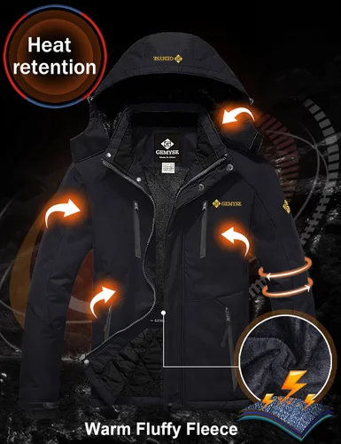 Vista 6 de GEMYSE Chaqueta de esquí impermeable para hombre, con aislamiento de invierno, resistente al viento, con capucha, Nieve