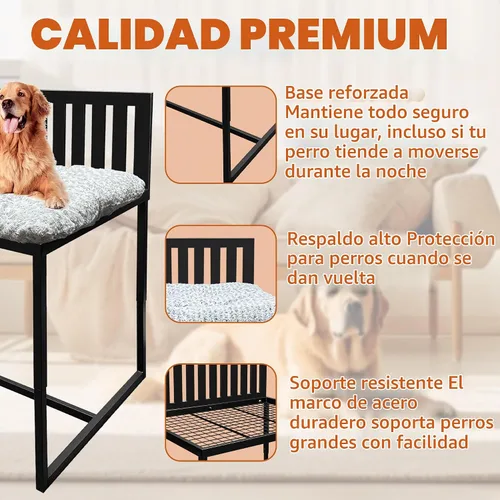 Vista 4 de Junto a la cama para perro, literas para perros de altura ajustable, marco de cama de metal para perros de 25 x 17 pulgadas con cojín (mediano)