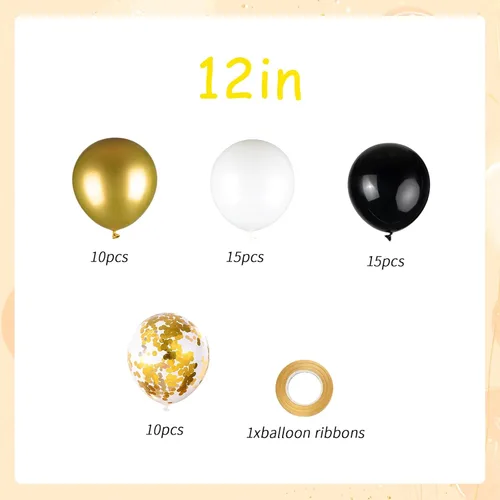 Vista 2 de 50 unidades de globos negros, dorados y blancos con globos de confeti de oro metálico y negro de 12 pulgadas para la graduación de la clase