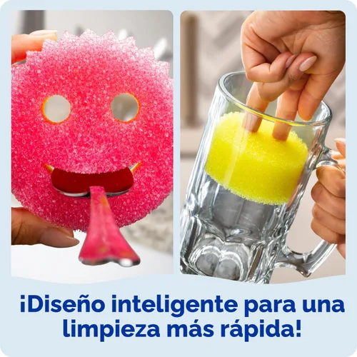 Vista 4 de Scrub Daddy 6 esponjas de cocina Scrub Mommy y 1 soporte de esponja Daddy Caddy - Sin arañazos para platos y limpieza multiusos, sin BPA y fabricado