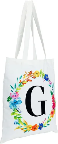 Vista 6 de Juego de 2 bolsas reutilizables personalizadas con monograma para mujer, diseño floral (29 pulgadas)
