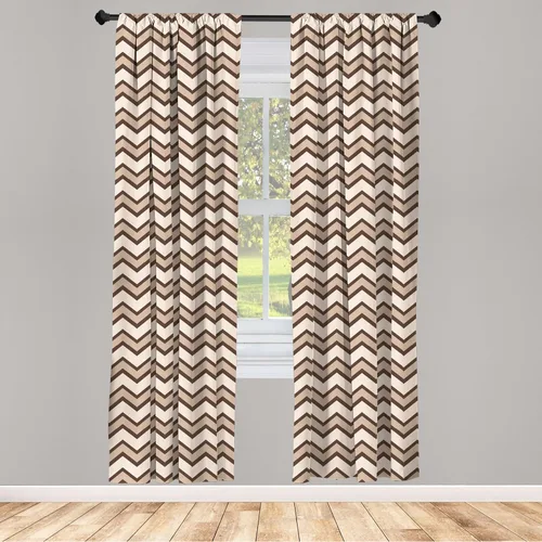 Vista 2 de Ambesonne Tan Window Curtains, Classic and Chevron Zigzag Pattern Waves Geometric Retro Style Tiling, Lightweight Decor 2-Panel Set with Rod Pocket