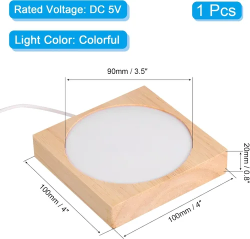 Vista 2 de PATIKIL Base de luz LED de madera de 4 pulgadas, base de madera cuadrada con luz LED colorida para exhibición de arte de resina de cristal 3D