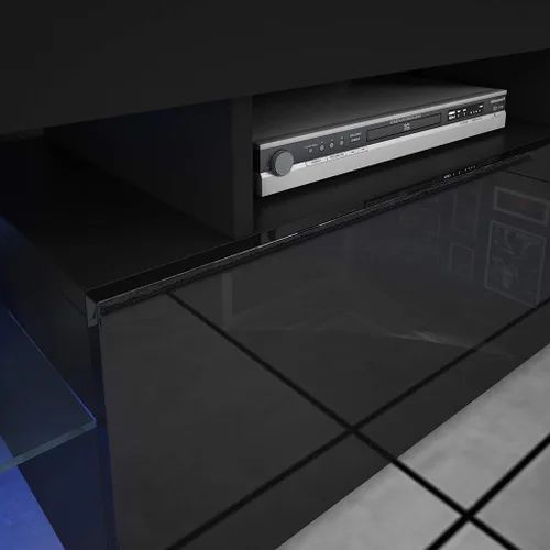 Vista 6 de Soporte de TV, gabinete multimedia de estilo minimalista moderno para sala de estar con luces LED de alto brillo (negro)